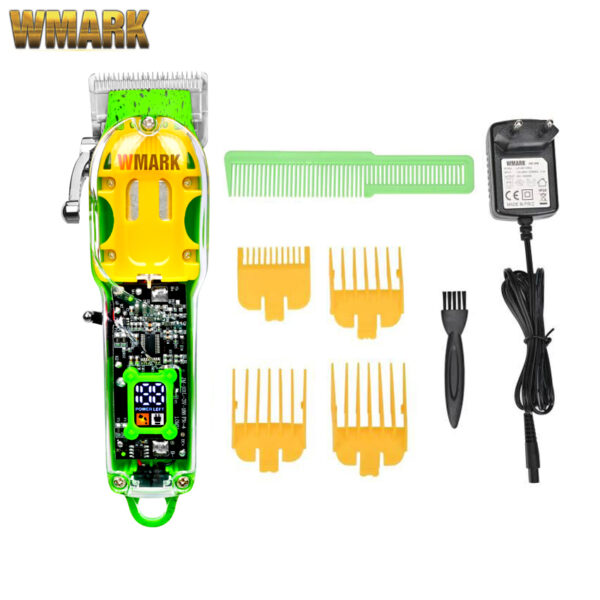 2021 WMARK NG-408 Transparent Style green color Professional Rechargeable Clipper Cord & cordless Hair Trimmer with fade blade