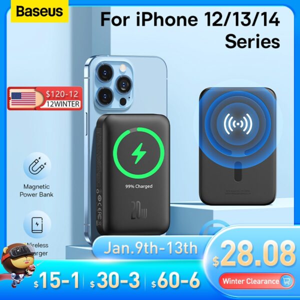 Baseus magsafe Power Bank 6000mAh 20W Wireless Phone Charger External Battery Fast Charging For iPhone 14 13 12 Series Poverbank