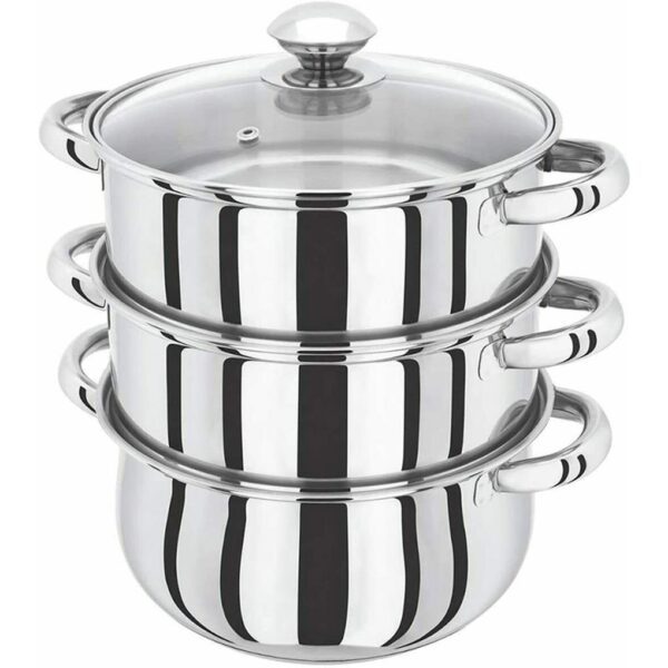 Three-Layer Steamer Soup Steam Pot Glass Lid Saucepan